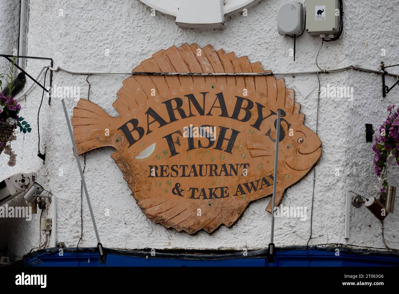 Barnaby`s Fish Restaurant and Take Away sign, Stratford-upon-Avon, Warwickshire, England, UK Stock Photo